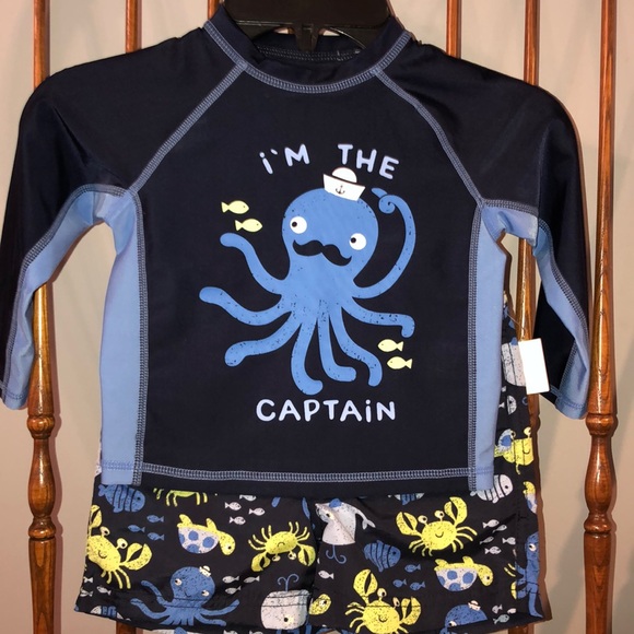 First Impressions Infant Boys 2PC Octopus Long Sleeve Rash Guard Swim TRANKS UPF 50 12M
